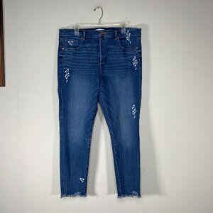 LOFT Blue Skinny Jeans with White Accents